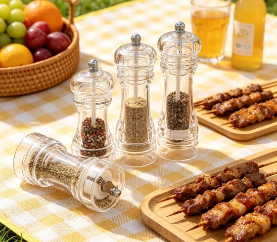 CLEAR ACRYLIC SALT AND PEPPER GRINDER SET ADJUSTABLE COARSENESS SPICE MILL