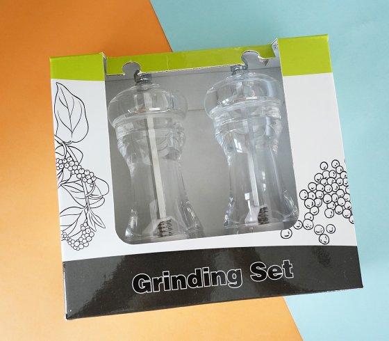 CLEAR ACRYLIC SALT AND PEPPER GRINDER SET ADJUSTABLE COARSENESS SPICE MILL