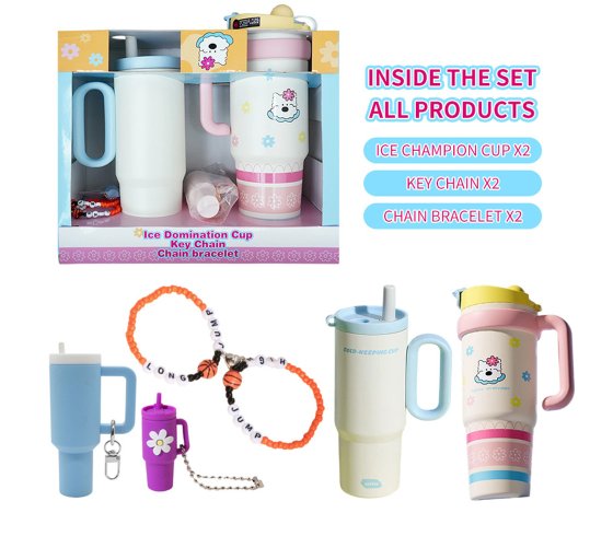 Cartoon Puppy Handle Insulated Tumbler Couple Gift Set Best Friend Matching Straw Cup Gift Kit