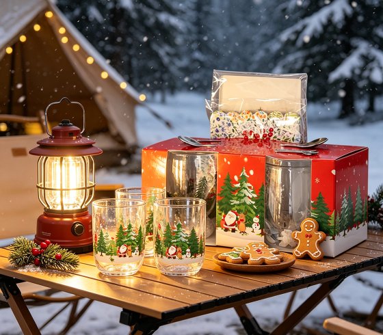 Christmas Double Wall Glass Cup Gift Set With Napkins Metal Spoons Holiday Glass Cup Gift Kit